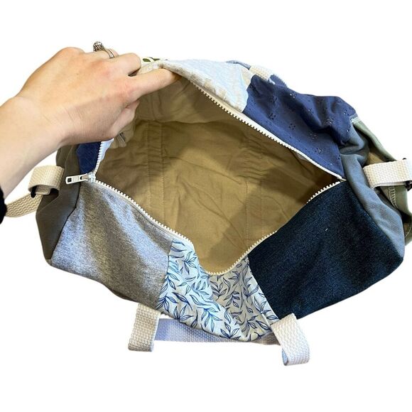 Refried Apparel Blue Floral Upcycled Patch Duffle Bag - Picture 3 of 5